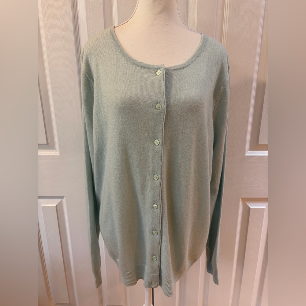 WoolOvers Mint Green Crew Neck Button Up Cardigan Size XL
